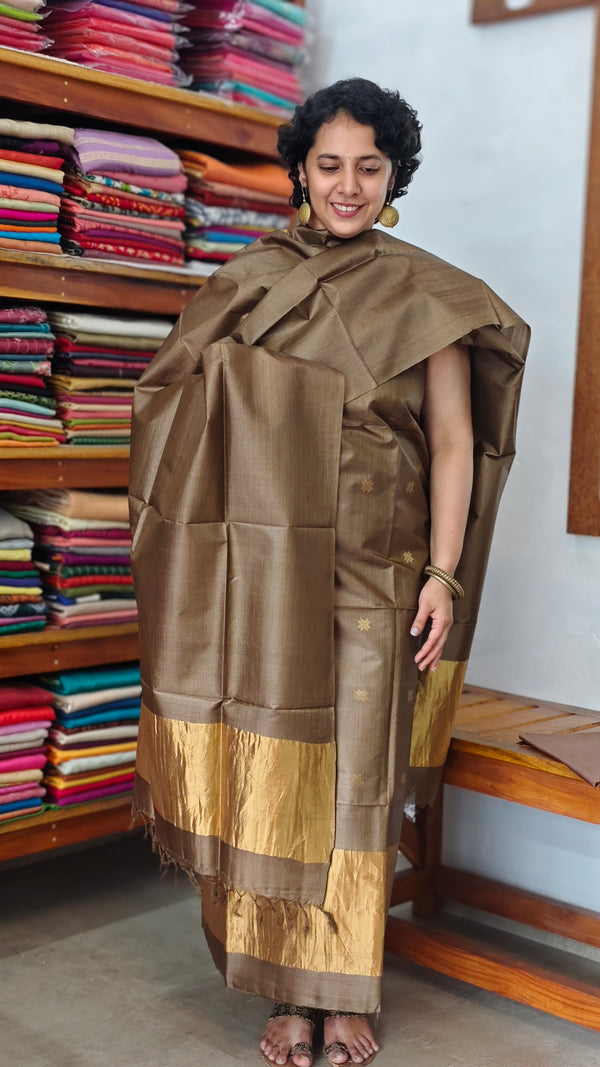 Olive Brown and Gold Tussar Silk Suit - EN08