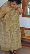 Olive Green Block Printed Kota Doria Suit - GD331