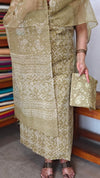 Olive Green Block Printed Kota Doria Suit - GD331