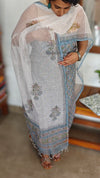 Blue and White Block Printed Kota Doria Suit - GD331