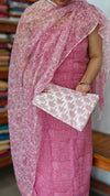 Pink and white Block Printed Kota Doria Suit - GD331