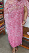 Pink and white Block Printed Kota Doria Suit - GD331
