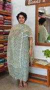 Teal Block Printed Kota Doria Suit - GD331