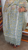 Teal Block Printed Kota Doria Suit - GD331