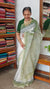 Cream and Green Block Printed Tepchi Kota Saree - B62N