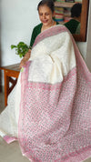 Cream and pink Block Printed Tepchi Kota Saree - B62N