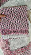 Cream and pink Block Printed Tepchi Kota Saree - B62N