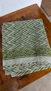 Cream and Green Block Printed Tepchi Kota Saree - B62N