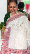 Cream and Brick Red Block Printed Tepchi Kota Saree - B62N