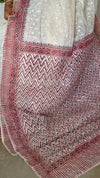 Cream and Brick Red Block Printed Tepchi Kota Saree - B62N