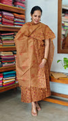 Mustard Floral Printed Noil Tussar Silk Suit - AS56 - 1