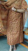 Mustard Floral Printed Noil Tussar Silk Suit - AS56 - 1