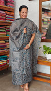 Bluish Grey Floral Printed Noel Tussar Suit - AS56 - 1