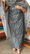 Bluish Grey Floral Printed Noel Tussar Suit - AS56 - 1