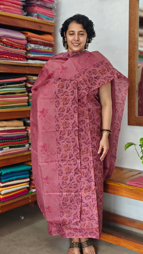Mauve Floral Printed Noel Tussar Suit - AS56 - 1