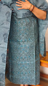 Blue Floral Printed Noel Tussar Suit - AS56