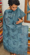 Blue Floral Printed Noel Tussar Suit - AS56