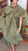 Fern Green Floral Printed Noel Tussar Suit - AS56