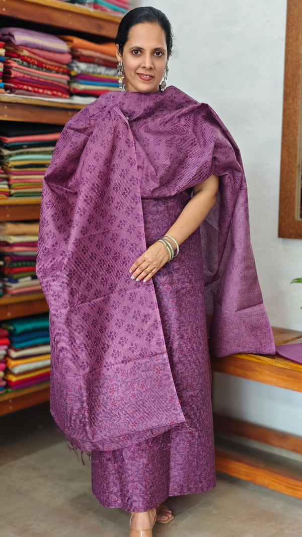 Purple Floral Printed Noel Tussar Suit - AS56
