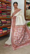 Cream and Red Block Printed Tepchi Kota Saree - B62N