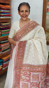 Cream and Red Block Printed Tepchi Kota Saree - B62N