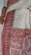 Cream and Pink Block Printed Tepchi Kota Saree - B62N - 2