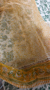Cream and Mustard Block Printed Tepchi Kota Saree - B62N