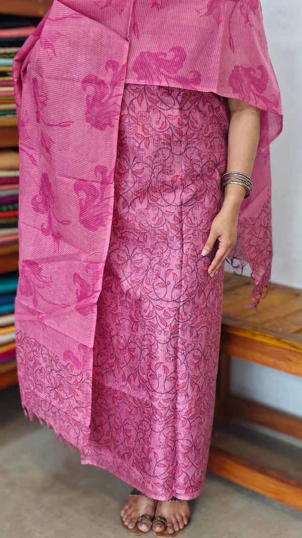 Pink Floral Printed Noel Tussar Suit - AS56