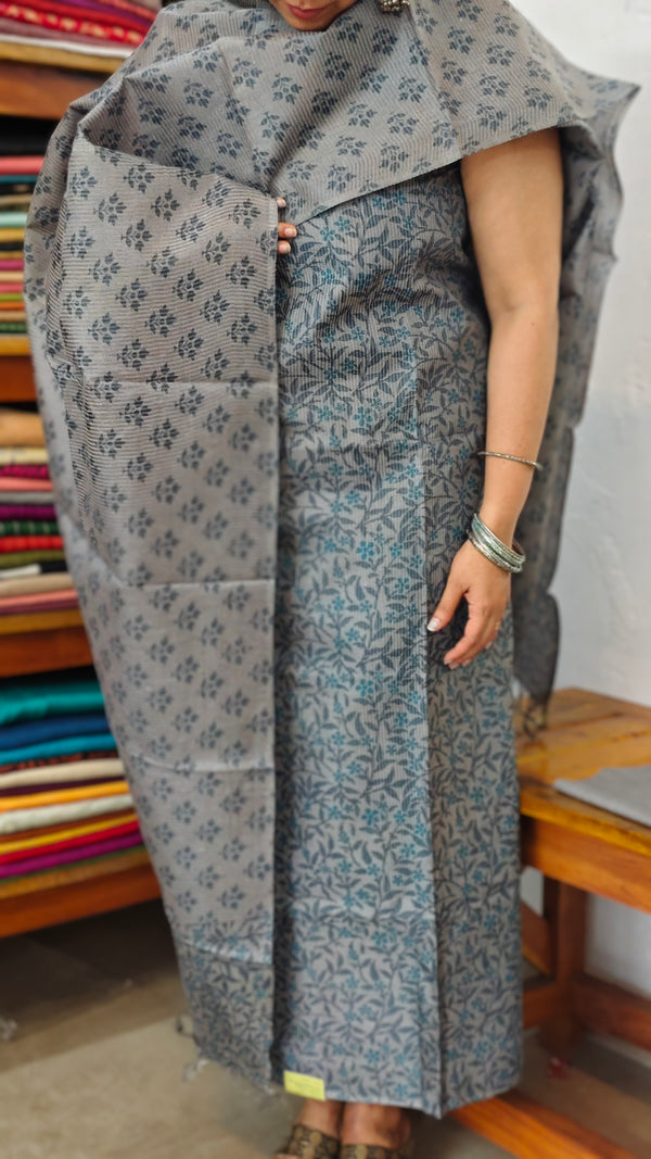 Bluish Grey Floral Printed Noel Tussar Suit - AS56 - 2