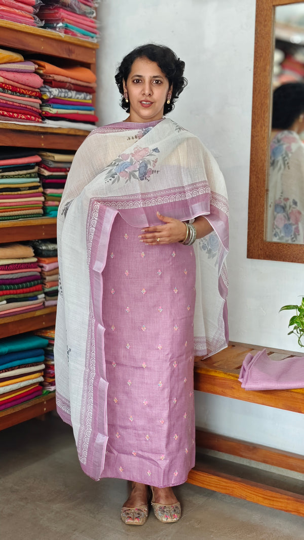 Lilac Embroiderd Linen Cotton Suit - BVC3