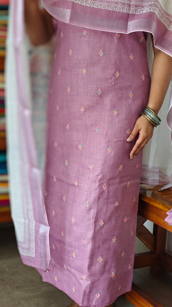 Lilac Embroiderd Linen Cotton Suit - BVC3