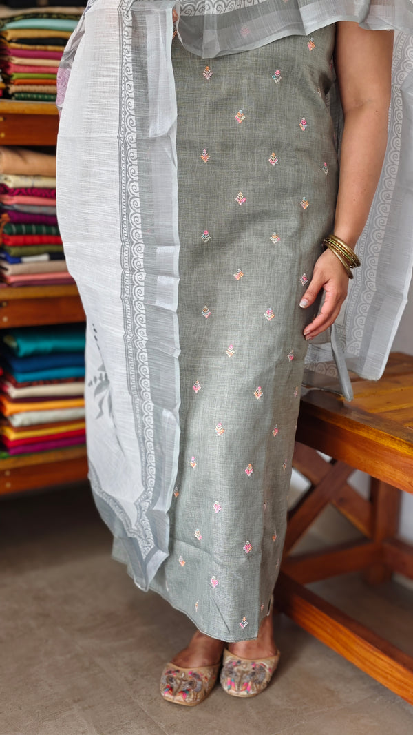 Laurel Green Embroidered Linen Cotton Suit - BVC3