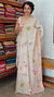 Light Beige and Peach Floral Printed Linen Tissue Saree - 32WE