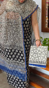 Black Beige and Blue Block Printed Kota Doria Suit - GD331