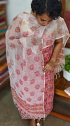 Peach Block Printed Kota Doria Suit - GD331
