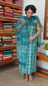 Teal Green Block Printed Kota Doria Suit - GD331