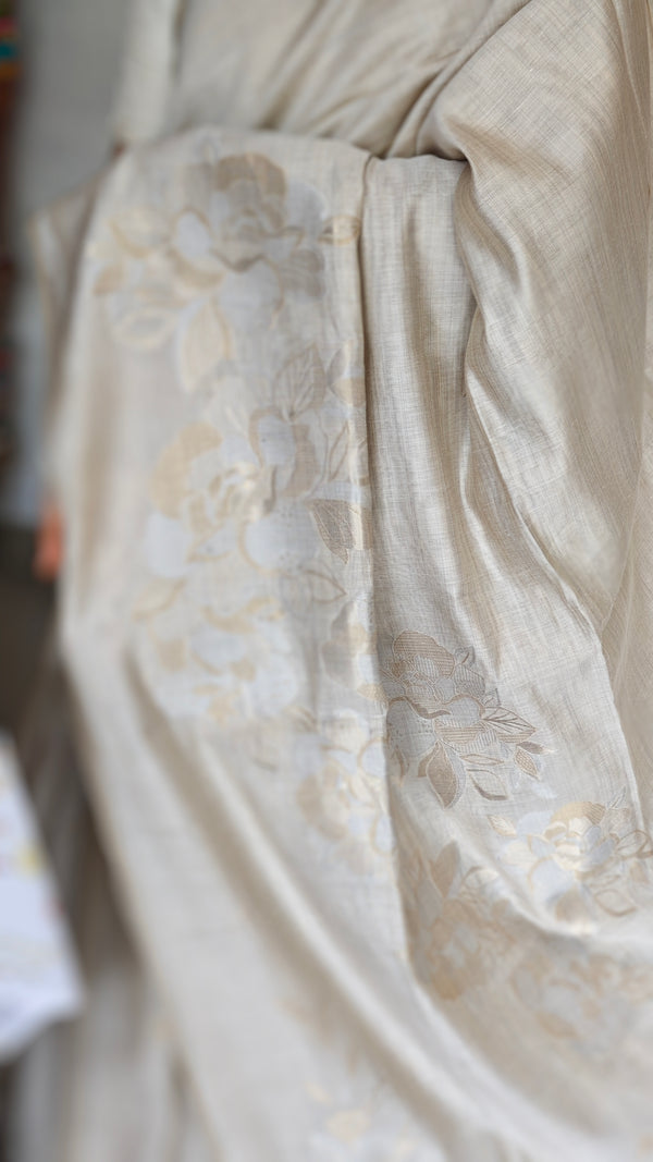 Ivory Chanderi Saree with Gold and Silver Jamdani Weaving - RLA2 - 3