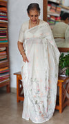 Cream Muslin Saree with Parsi Embroidery - 6437