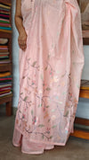 Peach Muslin Saree with Parsi Embroidery - 6437