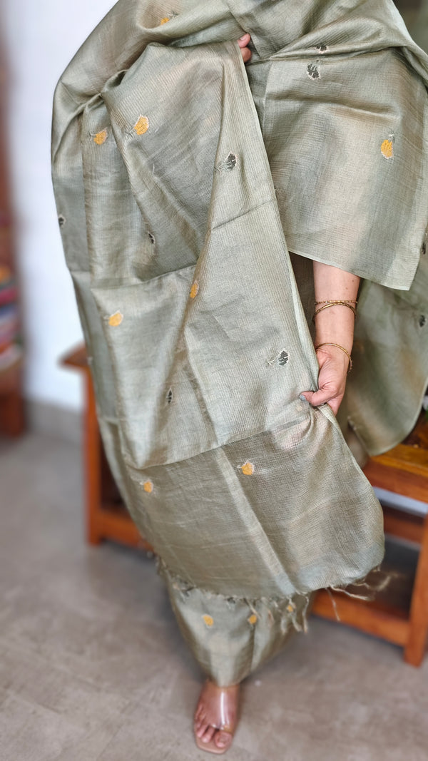 Sage Green Checked Tussar Silk Suit - 81NZ - A
