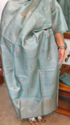 Teal Checked Tussar Silk Suit - 81NZ