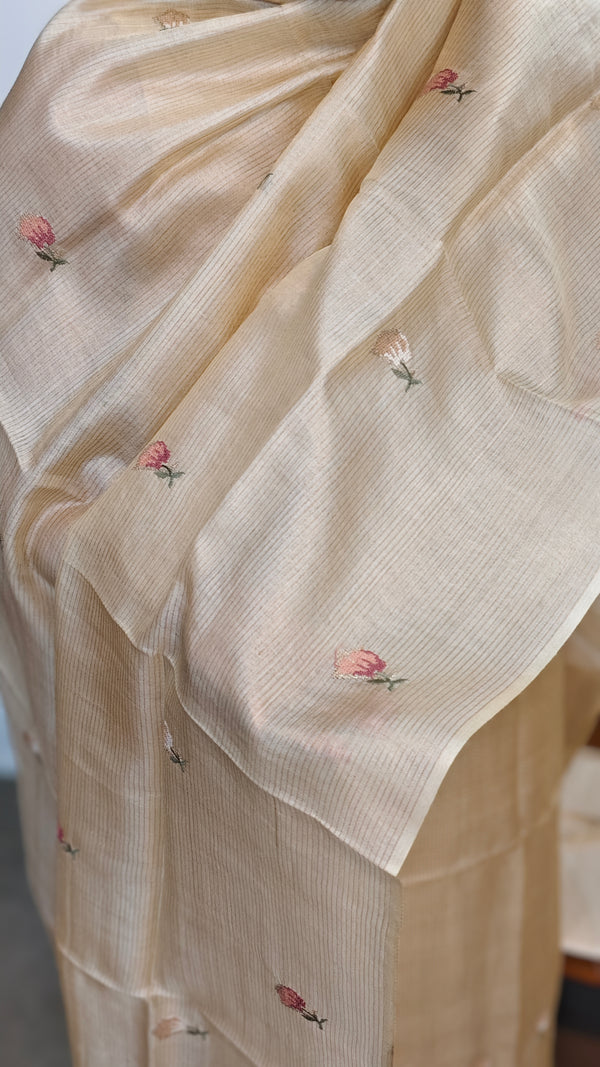 Cream Zari Checked Tussar Silk Suit - 81NZ - B
