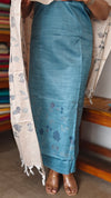 Blue and Beige Semi Silk Cross Stitch Embroidered Suit - UB44