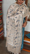 Blue and Beige Semi Silk Cross Stitch Embroidered Suit - UB44