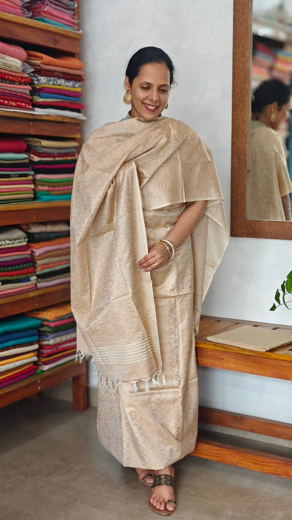 Beige Semi Silk Woven Suit - 8912