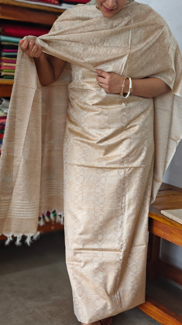 Beige Semi Silk Woven Suit - 8912