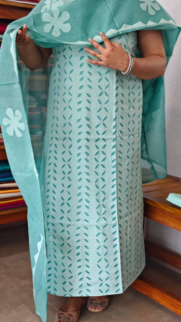 Teal Cotton Applique Suit - MMC5