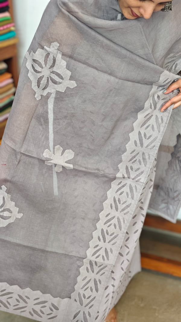 Grey Cotton Applique Suit - MMC5