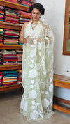 Pastel Mint Green Organza Applique Saree - PSG2