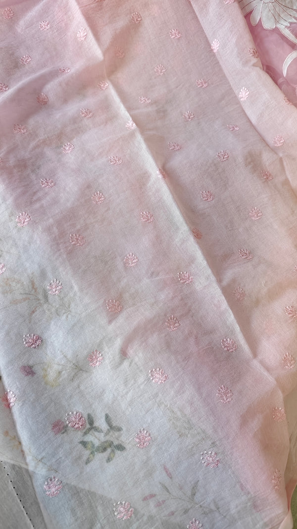 Pastel Pink Applique Organza Saree - PSG2